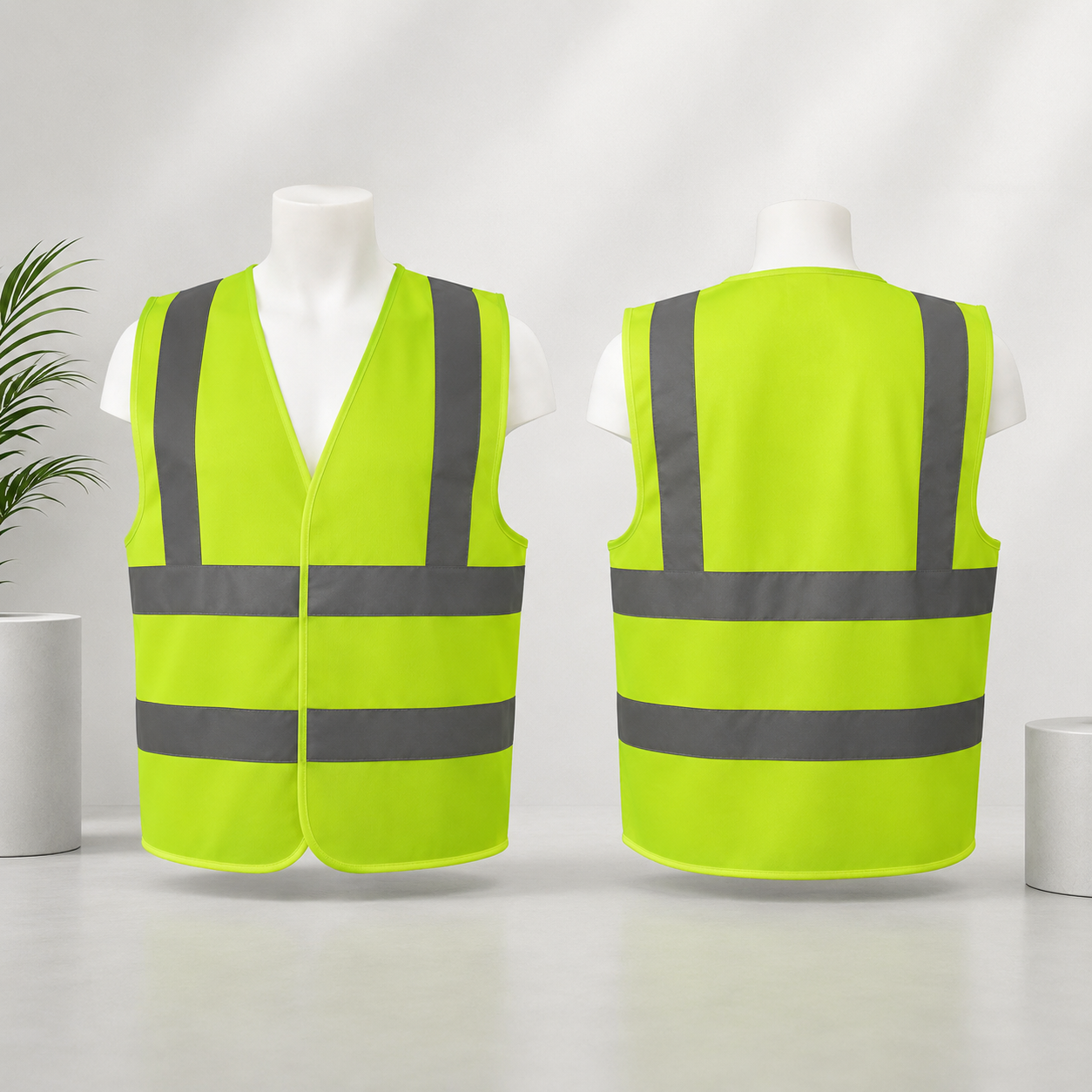 Premium, 100% Polyester Safety Fabric Vest, Yellow Color