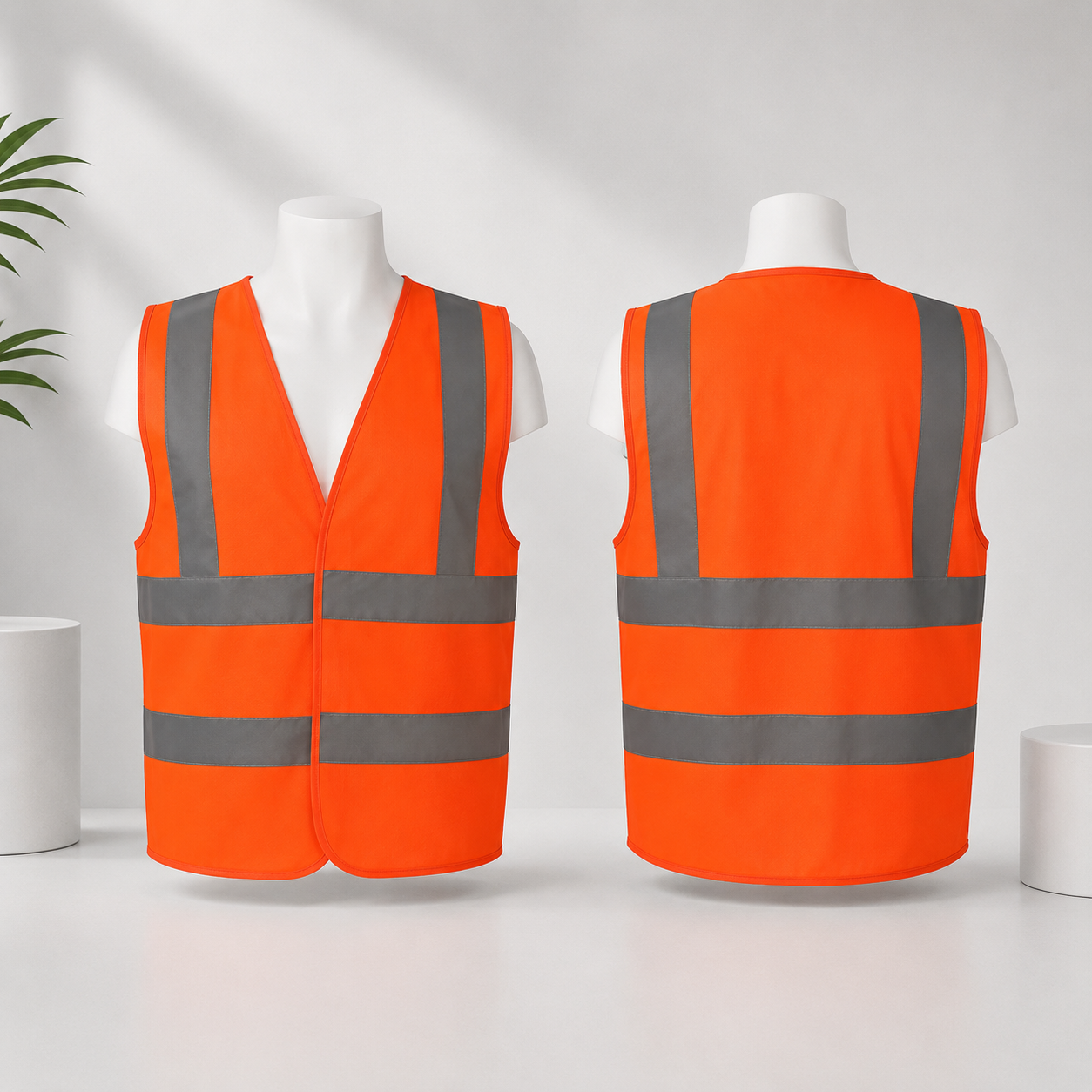 Premium, 100% Polyester Safety Fabric Vest, Orange Color