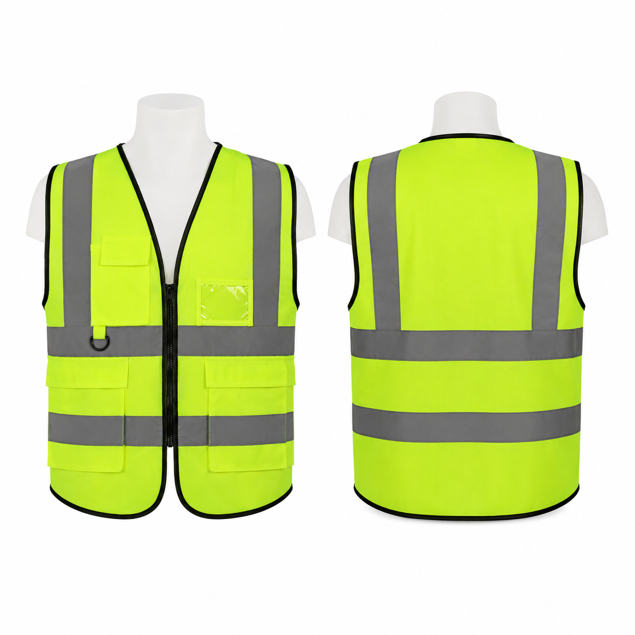 Premium, Safety Fabric Vest with Zipper & 3 Pockets + Id Pocket, Yellow Color