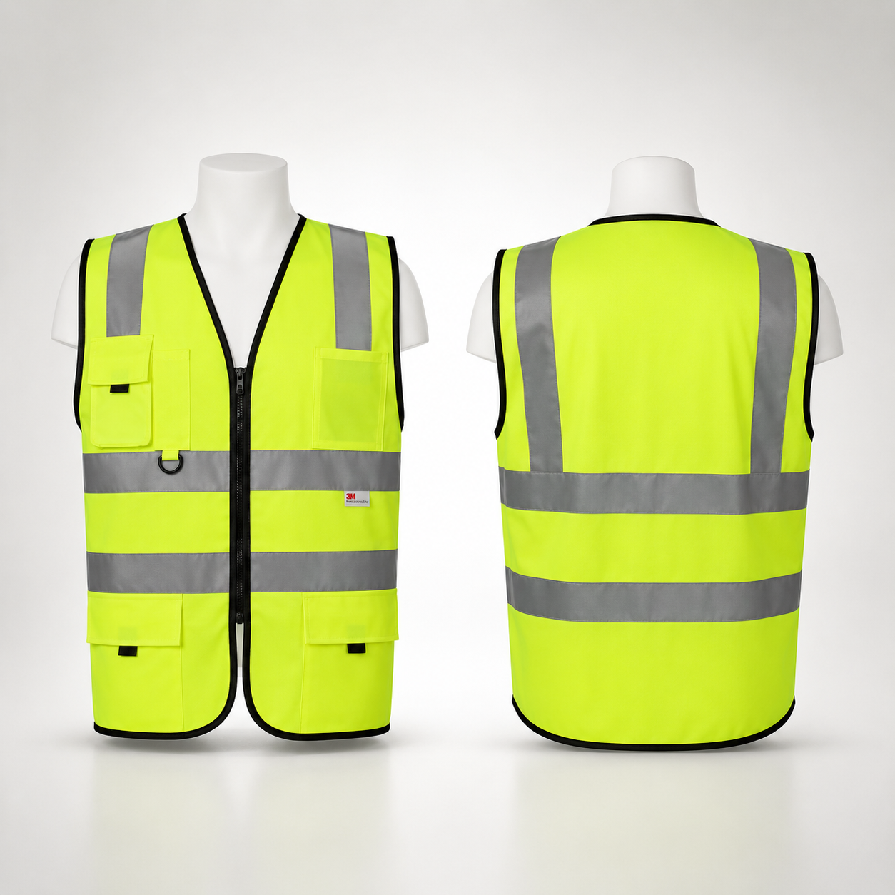 Executive Safety Fabric Type Vest with Zipper & Pockets, Yellow Color
