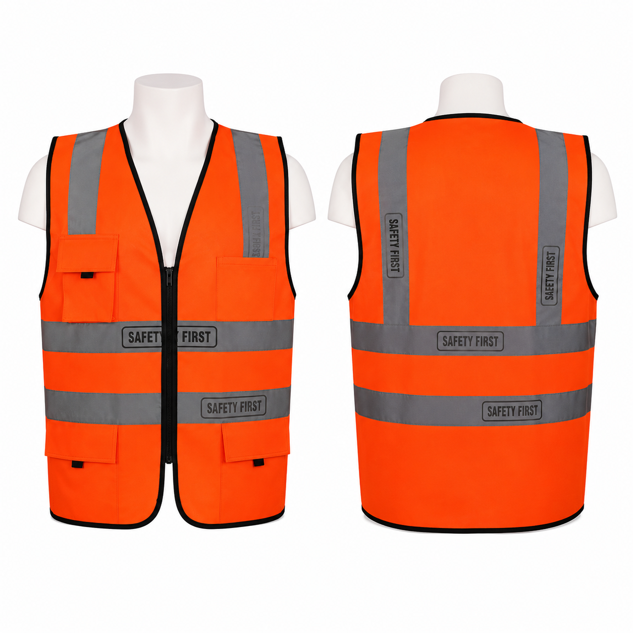 Vaultex Ultra Pro, Premium Safety First Fabric Vest with Zipper and 4 Pockets, Orange Color