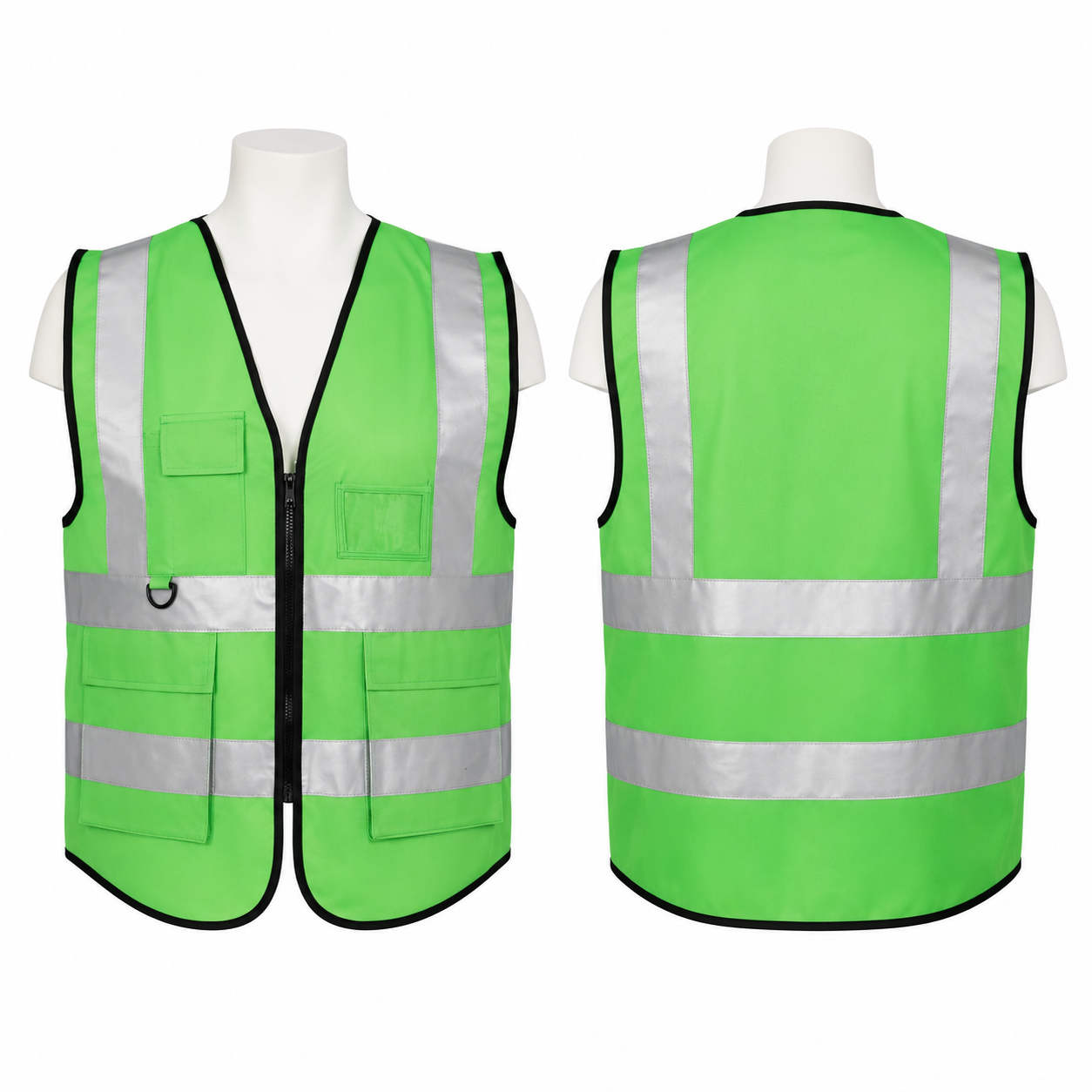 Vaultex Ultra Pro, Safety Fabric Vest with Zipper & 3 Pockets + Id Pocket, Green Color
