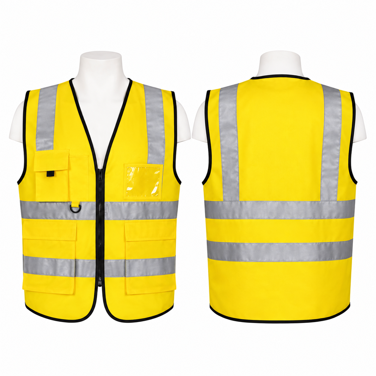 Vaultex Ultra Pro, Safety Fabric Vest with Zipper & 3 Pockets + Id Pocket, Yellow Color