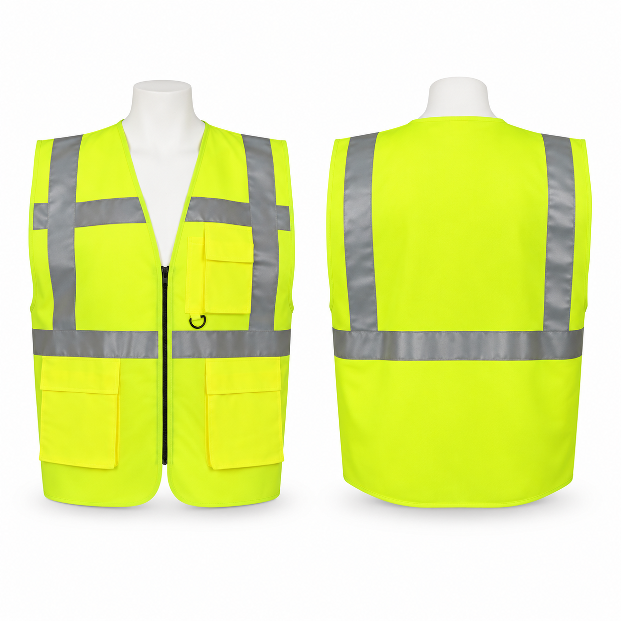 Zecchin, Premium Fabric Vest with Zipper, 3 Pockets & 3M Scotchlite Reflective Tape, Yellow Color